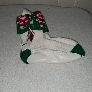Green and White Sweatermates Knit Slipper Socks with leather soles